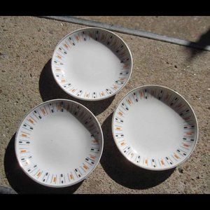 3 Hollohaza Hungary Porcelain Dessert Plates Black Orange Retro Geometric Lines